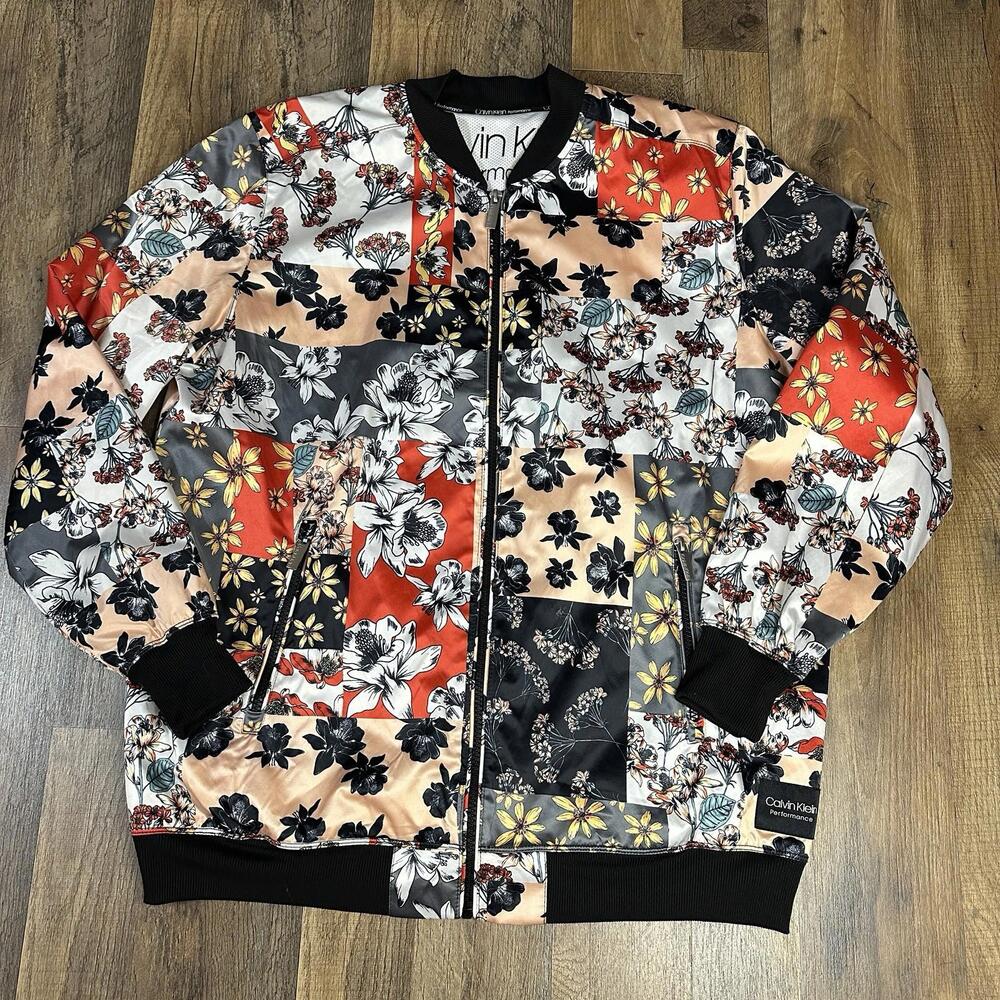 Calvin Klein Performance Womens Medium Floral Full Zip Bomber Jacket Water Repel